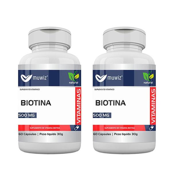 Imagem de Suplemente Biotina 500 Mg 60 Cápsulas Muwiz 2 Potes