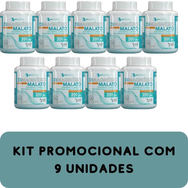 Imagem de Suplemento Alimentar Biocêutica DiMagnésio Malato Pote 60 Cápsulas Kit Promocional 9 Unidades