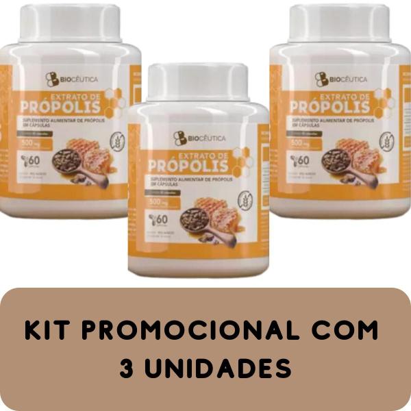 Imagem de Suplemento Alimentar Biocêutica Própolis Pote 60 Cápsulas Kit Promocional 3 Unidades