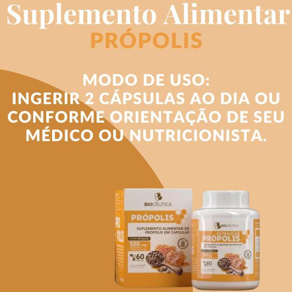 Imagem de Suplemento Alimentar Biocêutica Própolis Pote 60 Cápsulas Kit Promocional 5 Unidades