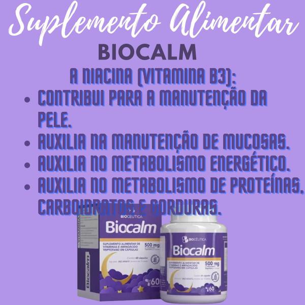 Imagem de Suplemento Alimentar de Vitaminas e Aminoácido Triptofano Biocêutica Biocalm Pote 60 Cápsulas Kit Promocional 9 Unidades