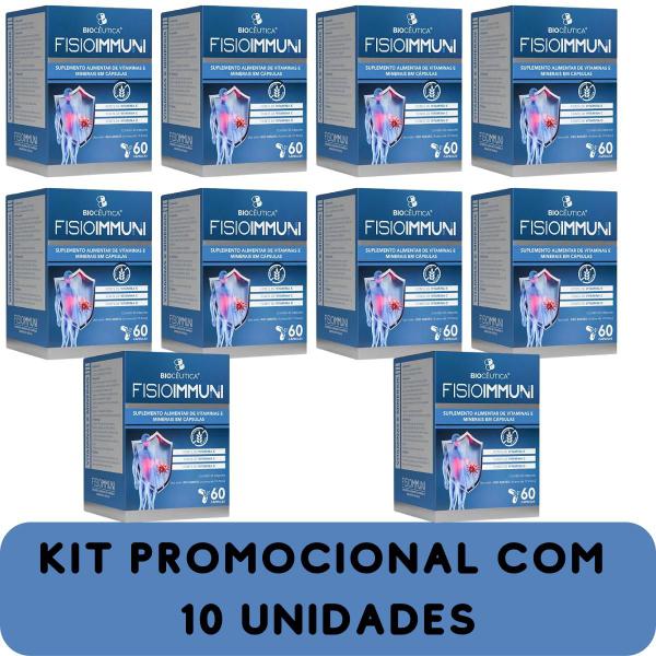 Imagem de Suplemento Alimentar de Vitaminas e Minerais Biocêutica Fisioimmuni Pote 60 Cápsulas Kit Promocional 10 Unidades