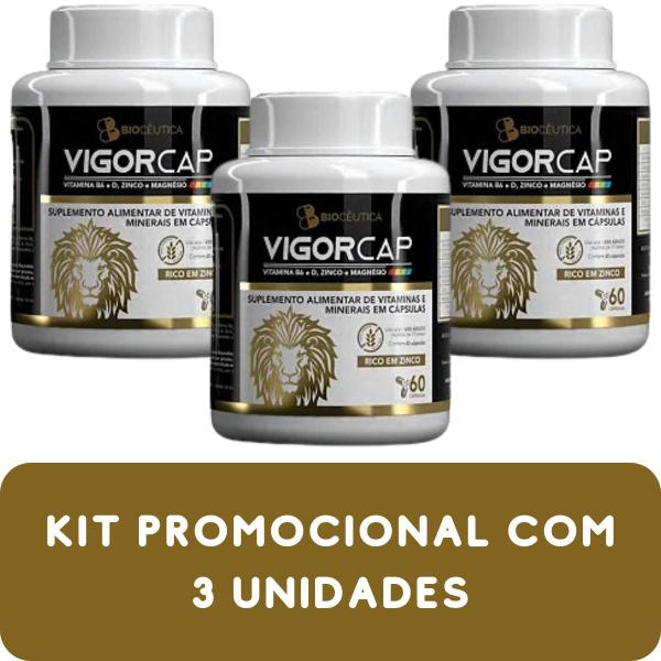 Imagem de Suplemento Alimentar de Vitaminas e Minerais Biocêutica Vigorcap Pote 60 Cápsulas Kit Promocional 3 Unidades