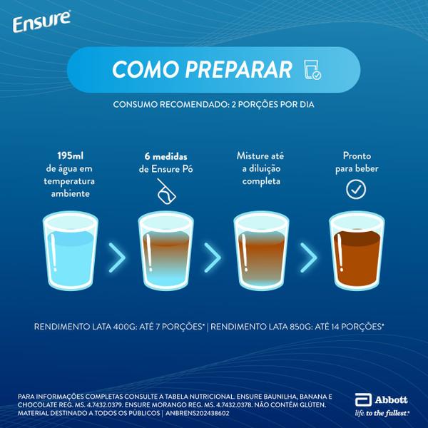 Imagem de Suplemento Alimentar Ensure Chocolate 400g - Kit 4 Uni.