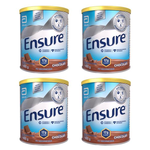 Imagem de Suplemento Alimentar Ensure Chocolate 400g - Kit 4 Uni.