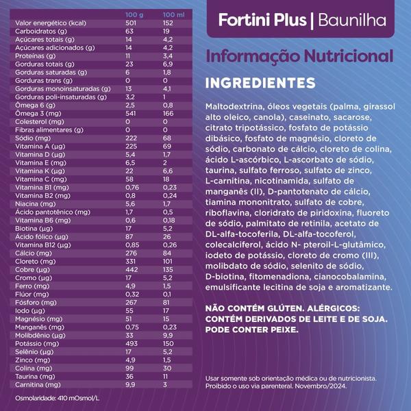 Imagem de Suplemento Alimentar Infantil Fortini Plus Baunilha 400g