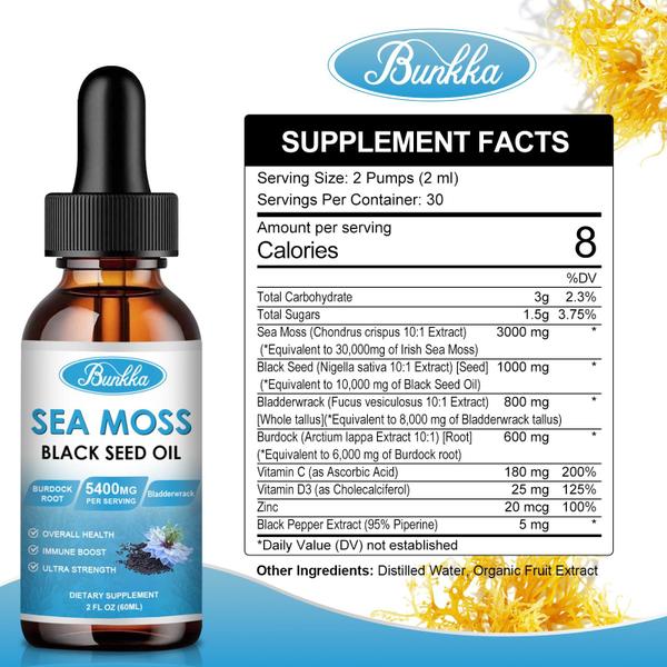 Imagem de Suplemento Bunkka Sea Moss 3000 mg de óleo de semente preta 1000 mg