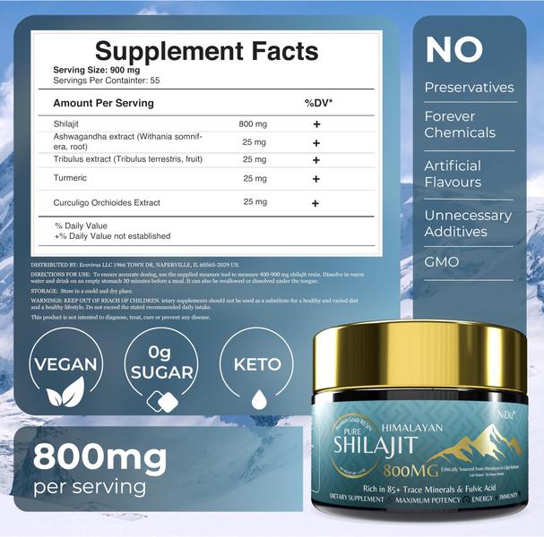 Suplemento de resina Shilajit pura do Himalaia NiDiZ 800mg 50g Imagem de Suplemento de resina Shilajit pura do Himalaia NiDiZ 800mg 50g
