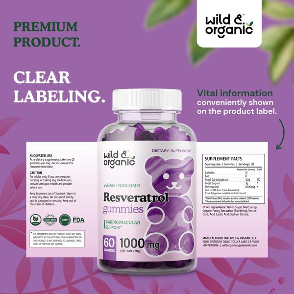 Imagem de Suplemento de Resveratrol Orgânico - 1000mg - Gomas de Resveratrol Selvagem