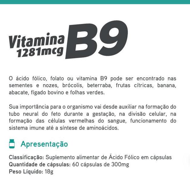 Imagem de Suplemento de Vitamina B9 1.281mcg 60 Cáps Apisnutri - SV