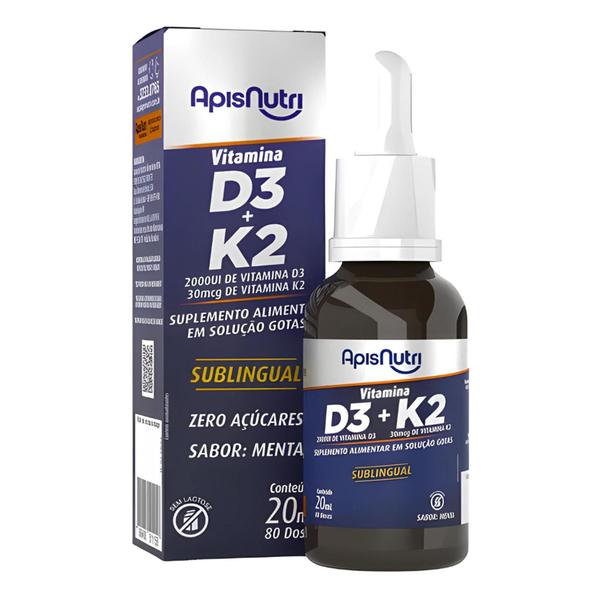 Imagem de Suplemento de Vitamina D3 + K2 Gotas 20ml Sabor Menta Apisnutri