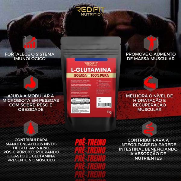 Imagem de Suplemento em pó Kit Red Fit Nutrition L-Glutamina 1Kg