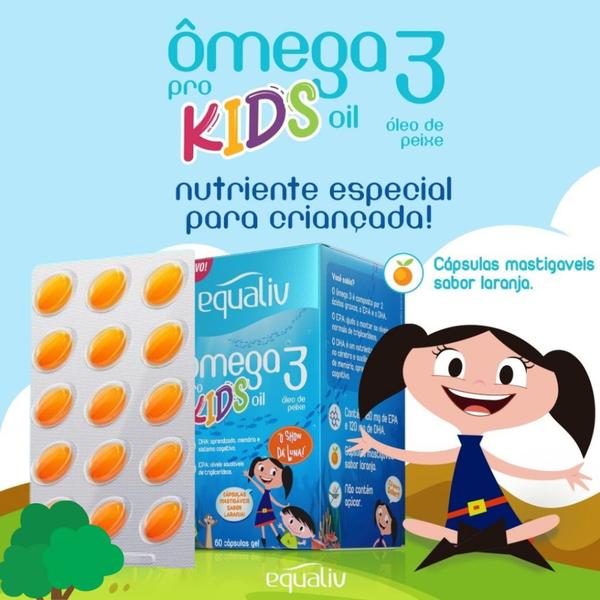 Imagem de Suplemento Equaliv Ômega 3 Pro Kids Oil Sabor Laranja + Fruta Silvestre (30 Comprimidos Mastigáveis)