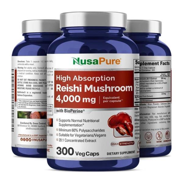 Imagem de Suplemento Extrato de Cogumelo Nusa Pure Reishi 4000 mg 300 cápsulas