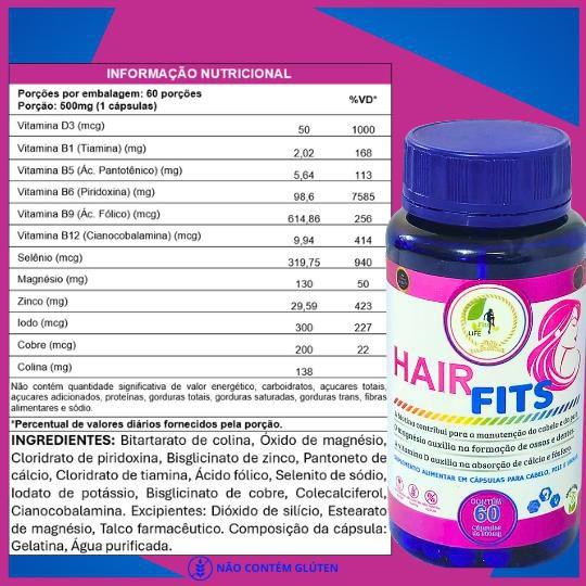 Imagem de Suplemento Hair Fits Cabelo Unha E Pele 60 Cáps - Fits Life