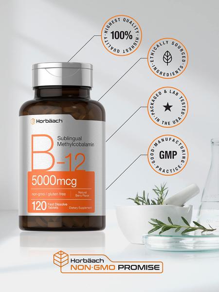 Imagem de Suplemento Horbäach B12 Metilcobalamina Sublingual 5000mcg 120 Comprimidos 