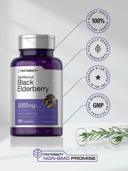 Imagem de Suplemento Horbaach Black Elderberry 3000 mg, cápsulas 180 unidades