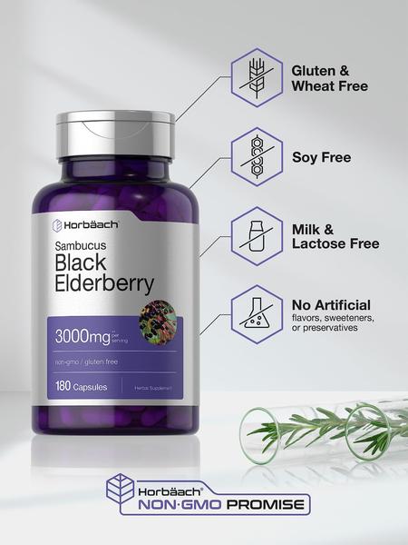 Imagem de Suplemento Horbaach Black Elderberry 3000 mg, cápsulas 180 unidades