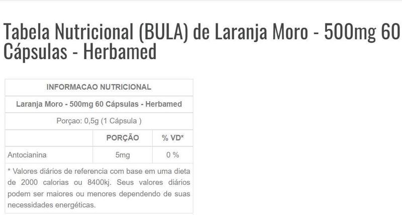 Imagem de Suplemento Laranja Moro 500Mg 60 Cápsulas Herbamed