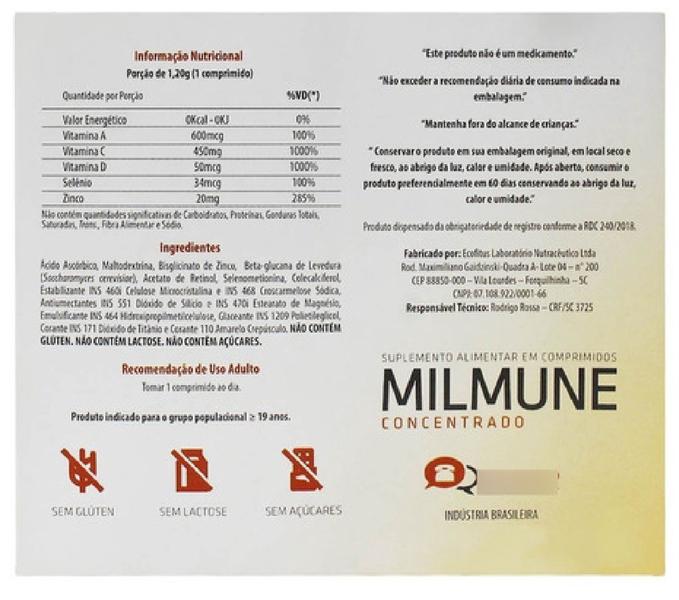 Imagem de Suplemento Milmune Com 30 Comprimidos - Ecofitus