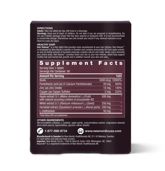 Suplemento NEW NORDIC Hair Volume Tablets 3000mcg Biotina 90ct Imagem de Suplemento NEW NORDIC Hair Volume Tablets 3000mcg Biotina 90ct