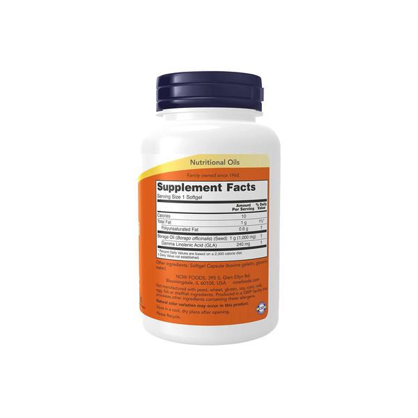 Imagem de Suplemento NOW: Óleo de borragem 1000 mg com 240 mg de GLA (60 cápsulas gelatinosas)