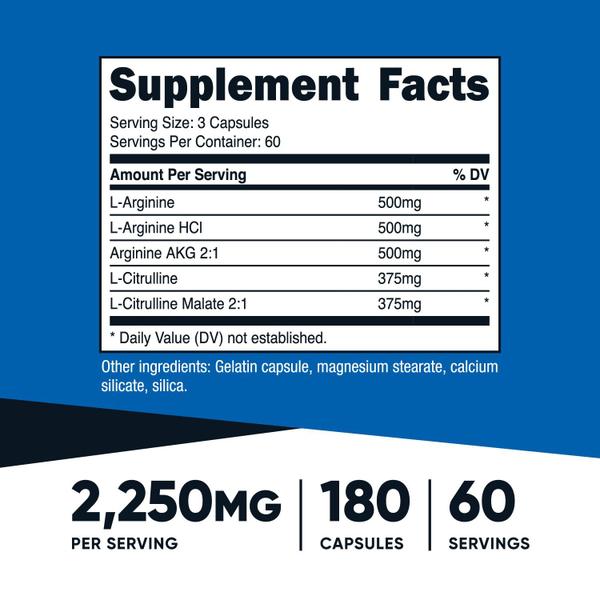 Imagem de Suplemento Nutricost Nitric Oxide Booster 2250mg 180 cápsulas