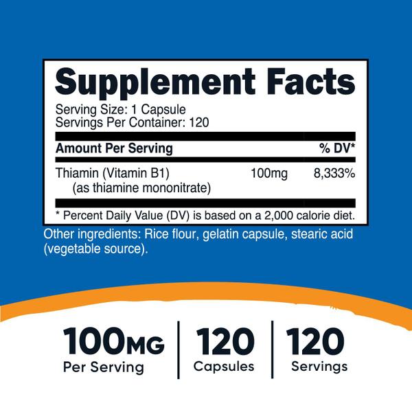 Imagem de Suplemento Nutricost Vitamina B1 (Tiamina) 100mg 120 cápsulas