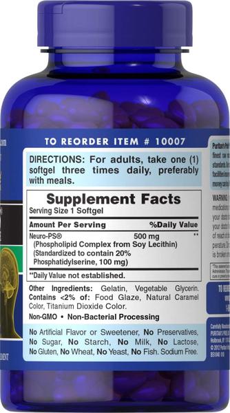 Imagem de Suplemento Puritan's Pride Neuro-PS Nootropic 100 mg 120 cápsulas gelatinosas