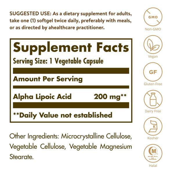 Imagem de Suplemento Solgar Ácido Alfa Lipóico 200mg 50 Cápsulas