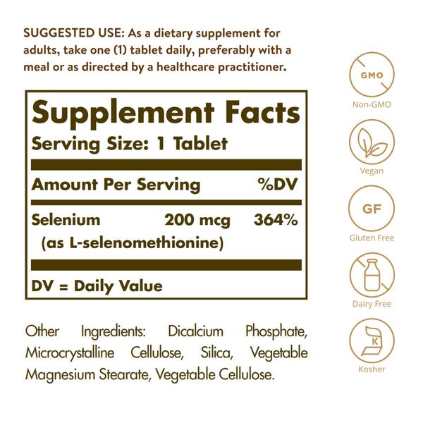 Imagem de Suplemento Solgar de selênio sem fermento 200mcg 250 comprimidos