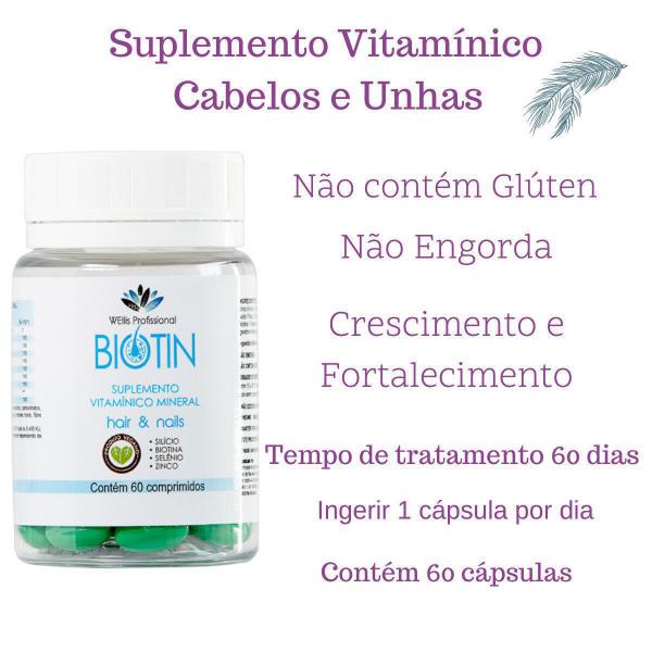 Imagem de Suplemento Vitamínico Mineral Biotin 60 Cápsulas Para Crescer e Fortalecer Cabelos Unhas WEllis 