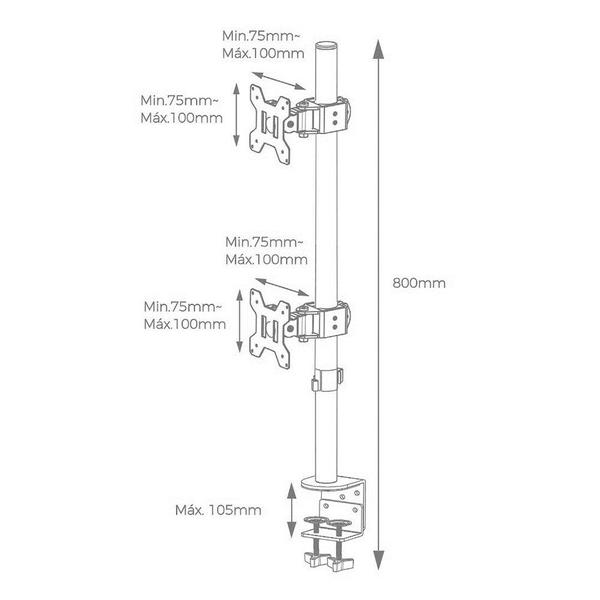 Imagem de Suporte 2 Monitores 14 a 32 Vertical Base Morsa SIM-1500