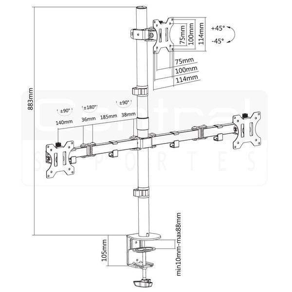 Imagem de Suporte 3 Monitores 15 a 32 Base Morsa CTM33C Central Suportes