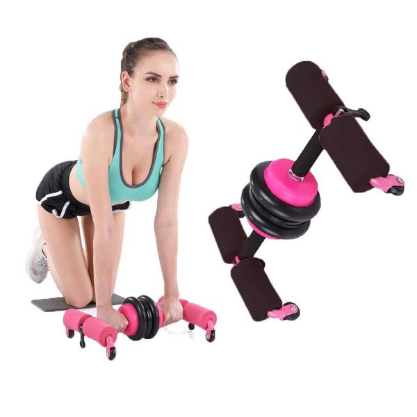 Imagem de Suporte Abdominal Rolo 2 em 1 Com Elastico Extensor Rodas Ventosa para Exercicios Musculaçao Treino Perde Peso Abdomen