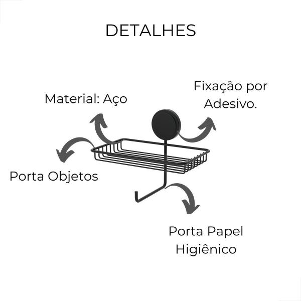 Imagem de Suporte Adesivo Para Papel Higiênico Porta Objeto Preto