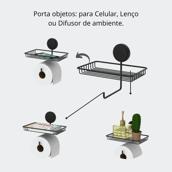 Imagem de Suporte Adesivo Para Papel Higiênico Porta Objeto Preto