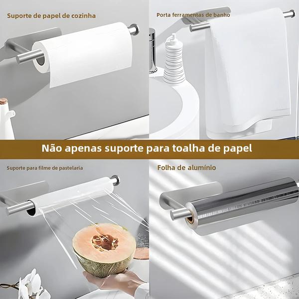 Imagem de Suporte Adesivo para Toalha de Papel - Aço Inoxidável - Sem Furos