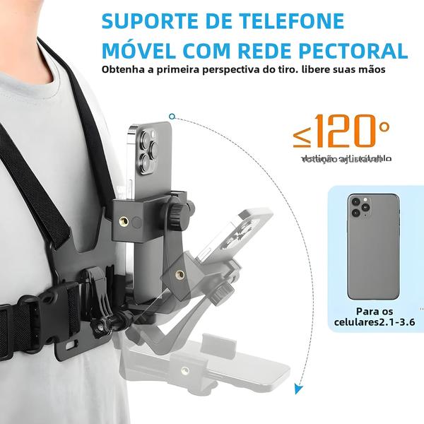 Imagem de Suporte Ajustável para Celular e Câmera Esportiva com Alça Peitoral - Acessório Preto