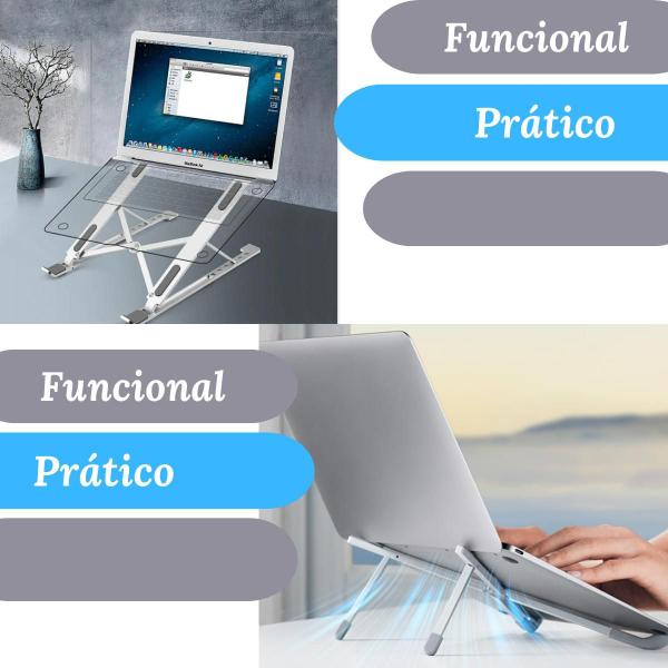 Imagem de Suporte Apoio Base Ergonômico Regulável Aço Notebook/tablett Cor Prata