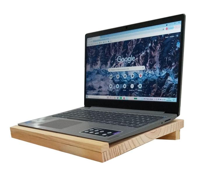 Imagem de Suporte Apoio para Notebook Laptop Ergonômico em Madeira Nova Pigmentada Cor Fumê