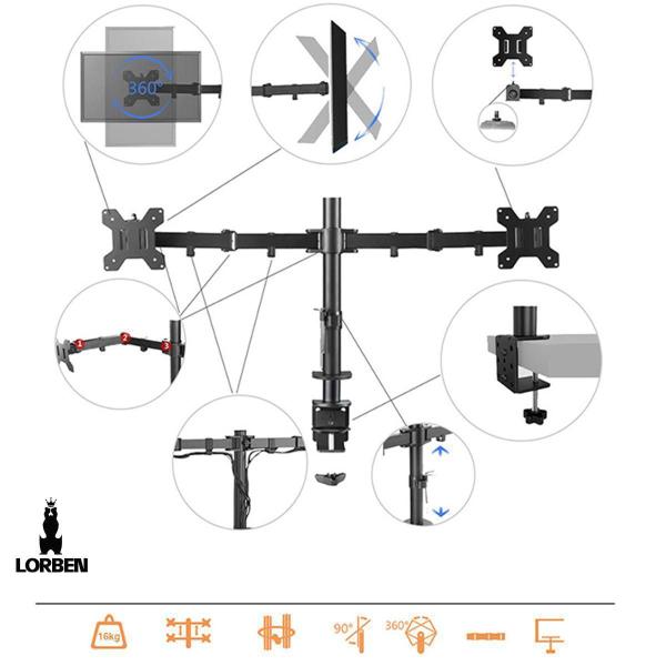 Imagem de Suporte Articulado 2 Tv Monitor 13 A 27 Mesa Aço Lorben