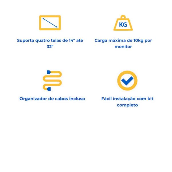 Imagem de Suporte Articulado Aquário para 4 Monitores de 14 a 32 pol.