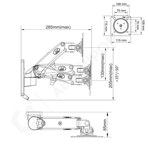 Imagem de Suporte Articulado de Parede com Pistão a Gás e Ajuste de Altura para Monitores de 17 à 27 Polegadas - North Bayou F120 NB