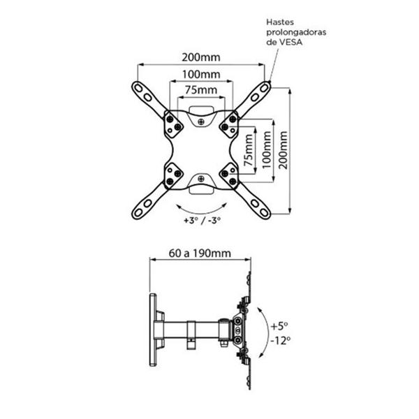 Imagem de Suporte Articulado de Parede Para TVs LED/Plasma/LCD/3D/Curva de 13" a 42" PX02