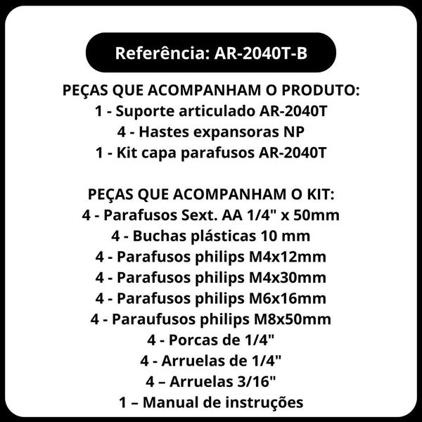 Imagem de Suporte articulado de parede tv/ monitor smart 3 movimentos articulações tela de 19 a 65 polegadas com inclinação