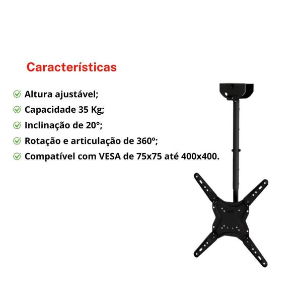 Imagem de Suporte Articulado De Teto Para Tv De 23 A 55 Polegadas