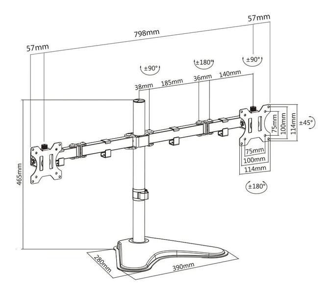 Imagem de Suporte Articulado Mesa ELG T1224n Para 2 Monitores 15 A 32