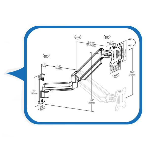 Imagem de Suporte Articulado Monitor de Parede 10 Até 35 Pol. C/ Pistão A Gás PX-F150P Pix