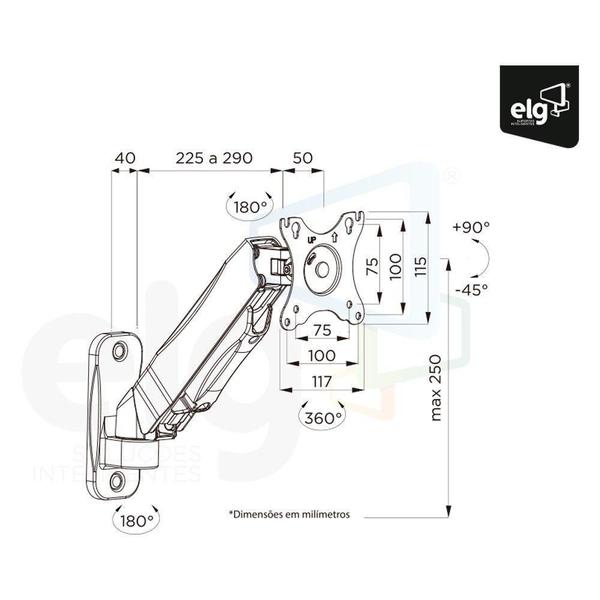 Imagem de Suporte Articulado Para Monitor / Tv 17 A 34 Pistão A Gás F4